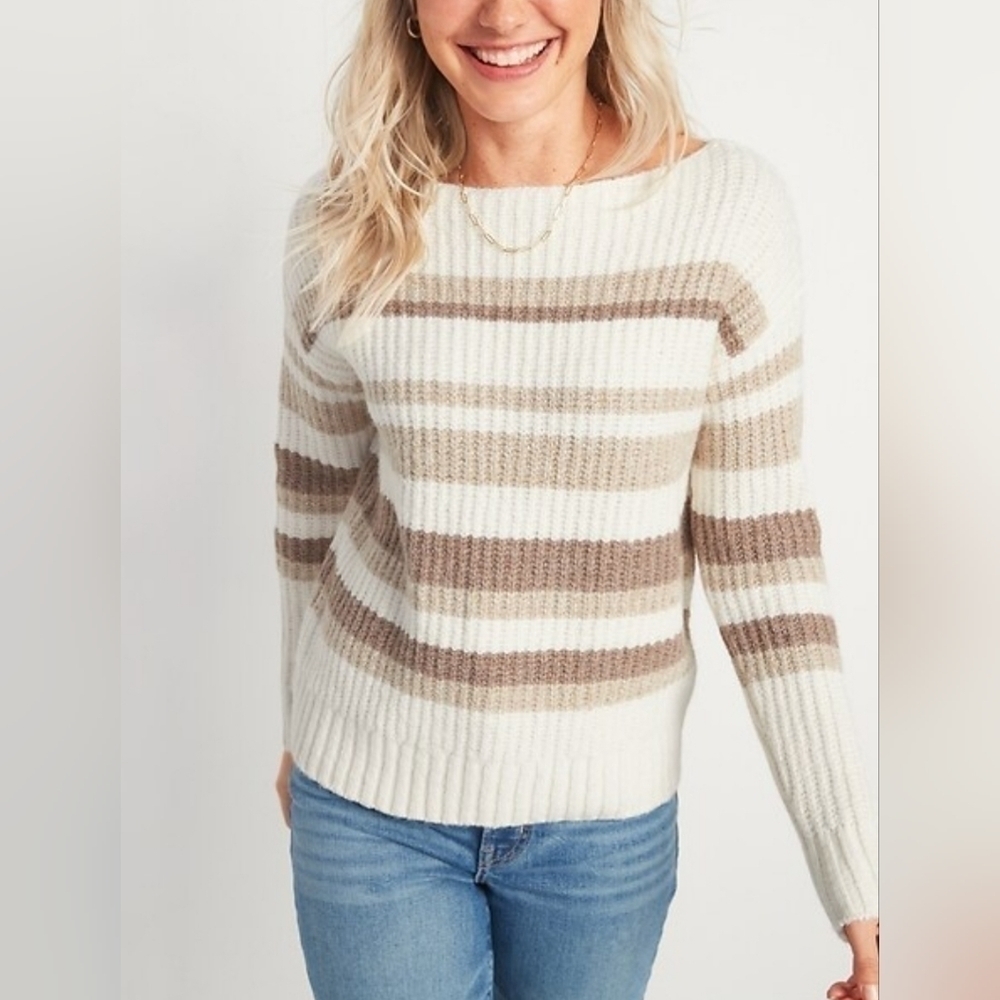 Old Navy Slouchy Cozy Striped Boat Neck Knit Sweater XS